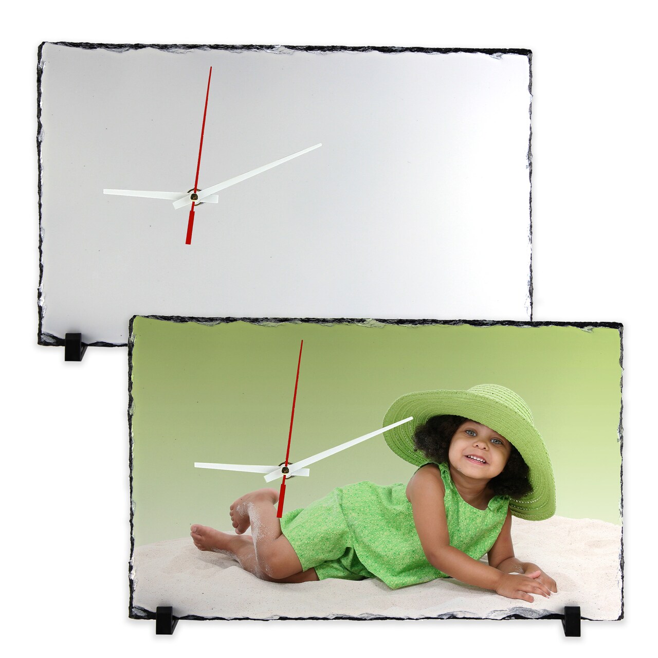 SubliSLATE Sublimation Slate Blank, Clock. Includes Black Display Feet for Photo Quality Sublimation Printing with Clock Mechanism